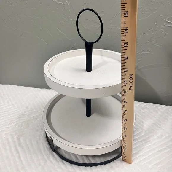 Rustic Wood and Metal Two Tier Tray Stand Hobby Lobby White Farmhouse Decor - Picture 6 of 9